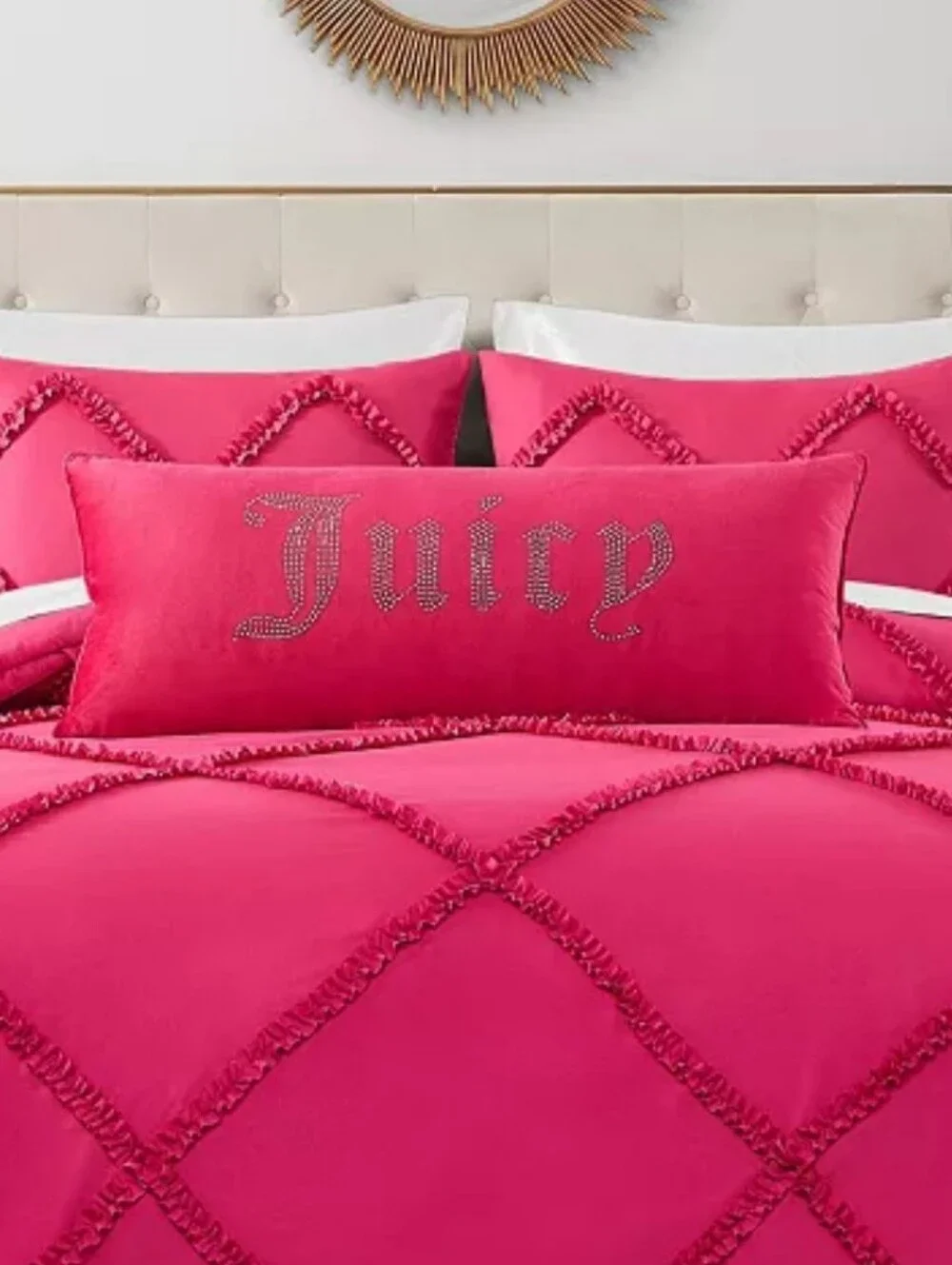 Juicy Couture Home Silver-Tone Rhinestone Decorative Pillow- Hot Pink